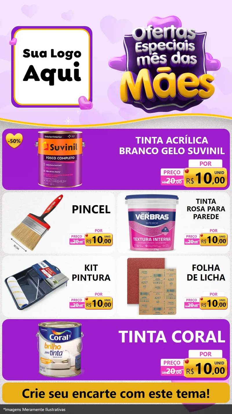 Modelo de TV para TV Vertical com o tema Ofertas Especiais - Mês das Mães para Tintas e Ferramentas