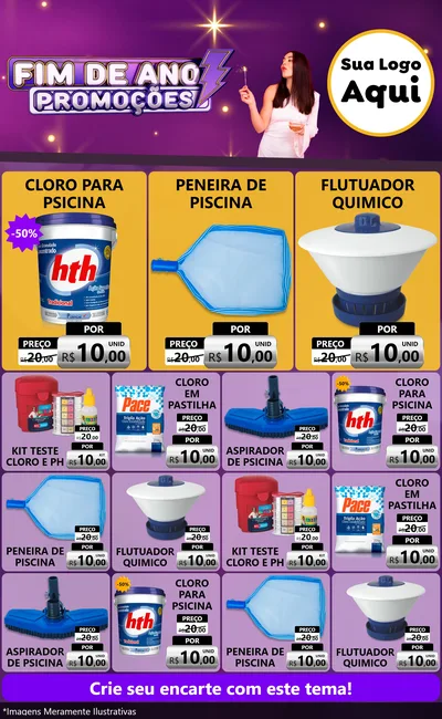 Modelo de Encarte para Encarte Grande com o tema Fim de Ano Promoções para Produtos para Piscina