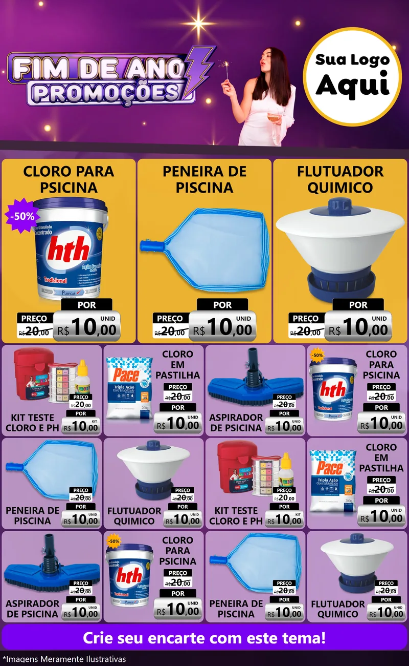 Modelo de Encarte para Encarte Grande com o tema Fim de Ano Promoções para Produtos para Piscina