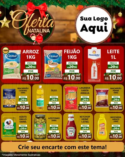 Modelo de Rede Social para Feed Instagram com o tema Ofertas Natalina para Supermercado