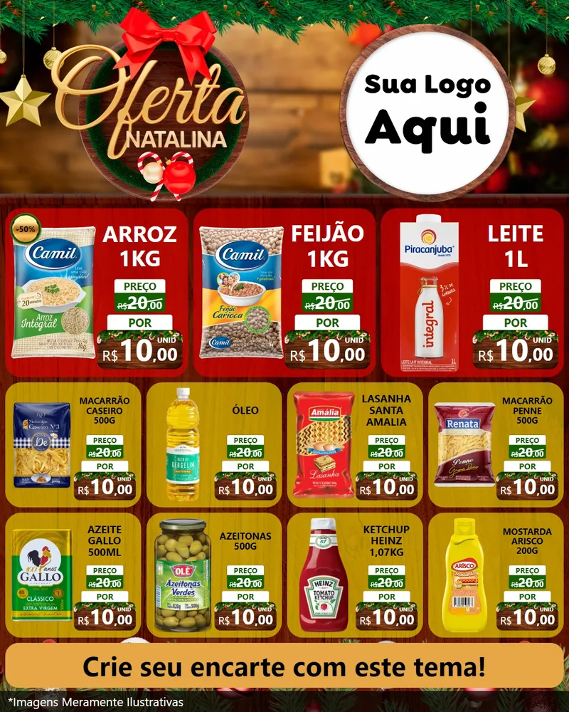 Modelo de Rede Social para Feed Instagram com o tema Ofertas Natalina para Supermercado