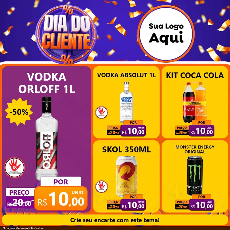 Modelo de Rede Social para Feed Facebook com o tema Dia do Cliente para Distribuidora de bebidas