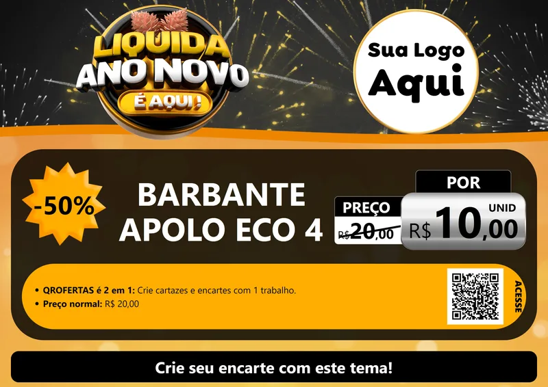 Modelo de Cartaz para Cartaz A4 Horizontal com o tema Liquida Ano Novo É Aqui! para Armarinho e Aviamentos