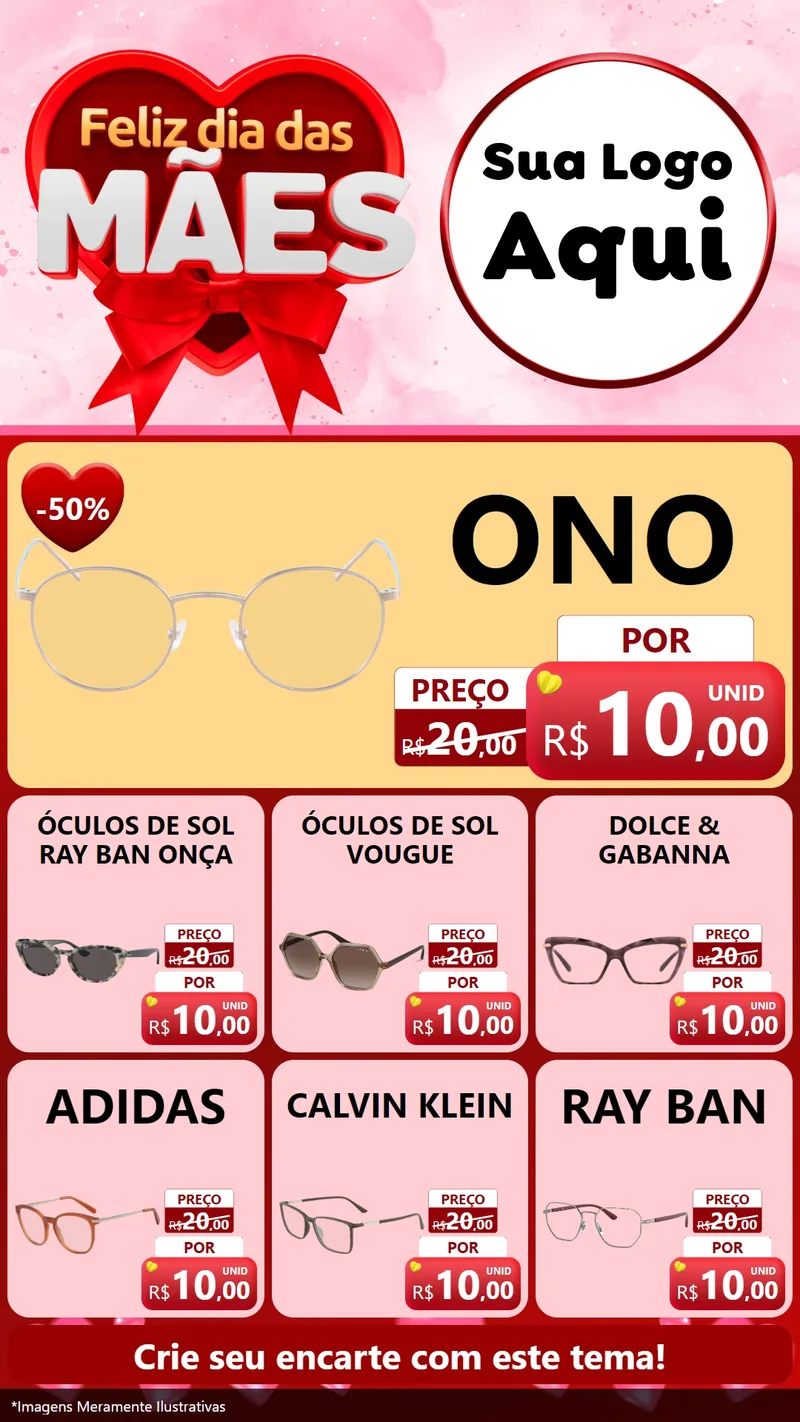 Modelo de Rede Social para Stories com o tema Feliz Dia Das Mães para Óticas