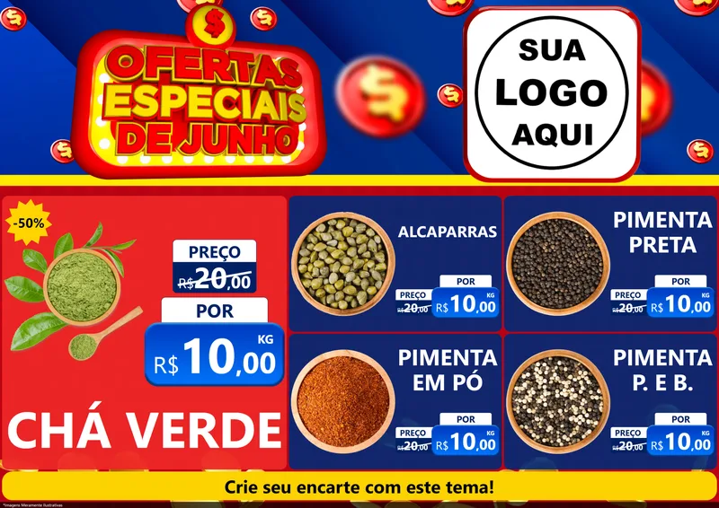 Modelo de Encarte para Encarte A4 Horizontal com o tema Ofertas Especiais de Junho para Produtos Naturais
