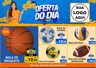 Modelo de Encarte para Encarte A4 Horizontal com o tema Oferta do Dia para Artigos Esportivos