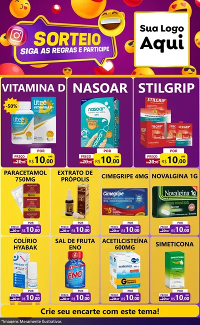 Modelo de Encarte para Encarte Grande com o tema Sorteio para Farmácia