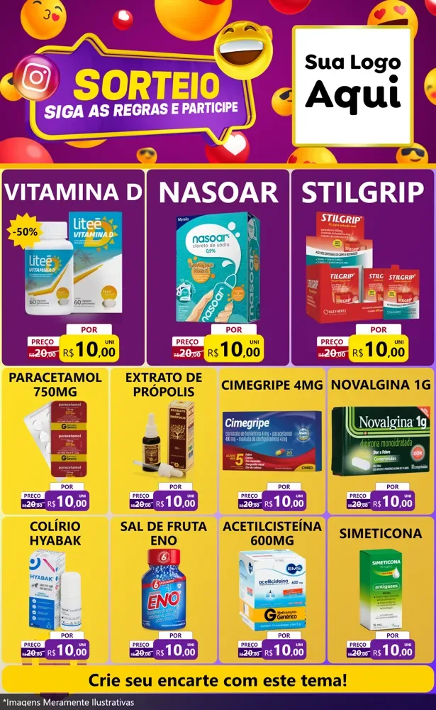 Modelo de Encarte para Encarte Grande com o tema Sorteio para Farmácia