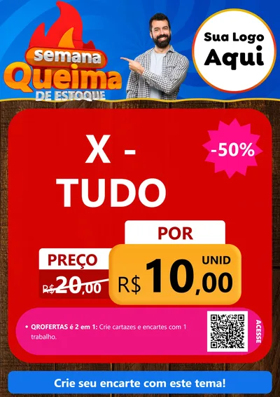 Modelo de Cartaz para Cartaz A4 Vertical com o tema Semana Queima de Estoque para Hamburgueria