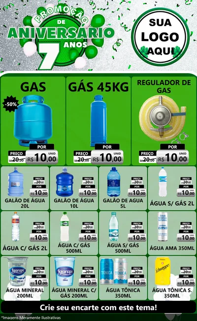 Modelo de Encarte para Encarte Grande com o tema Promoção de Aniversário - 7 Anos para Água e gás