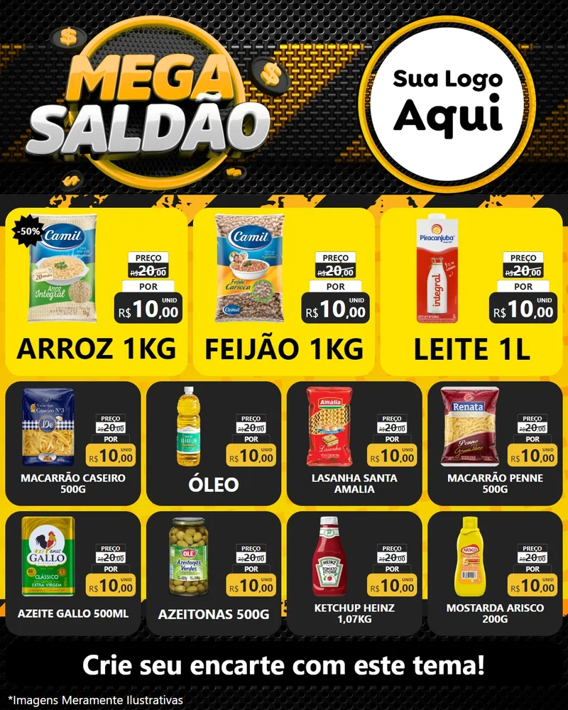 Modelo de Rede Social para Feed Instagram com o tema Mega Saldão para Supermercado