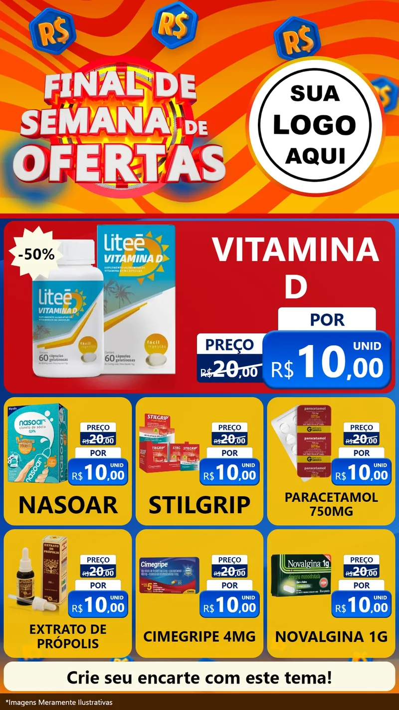 Modelo de Rede Social para Stories com o tema Final de Semana de Ofertas para Farmácia