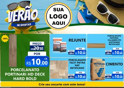 Modelo de Encarte para Encarte A4 Horizontal com o tema Verão de Ofertas para Pisos e revestimentos