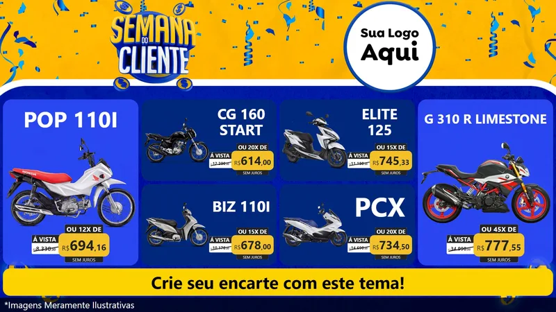 Modelo de TV para TV Horizontal com o tema Semana do Cliente para Concessionaria de Motos