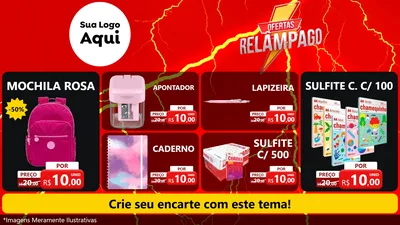 Modelo de TV para TV Horizontal com o tema Ofertas Relâmpago para Papelaria