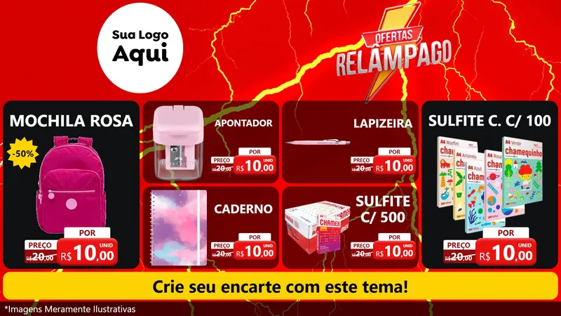 Modelo de TV para TV Horizontal com o tema Ofertas Relâmpago para Papelaria