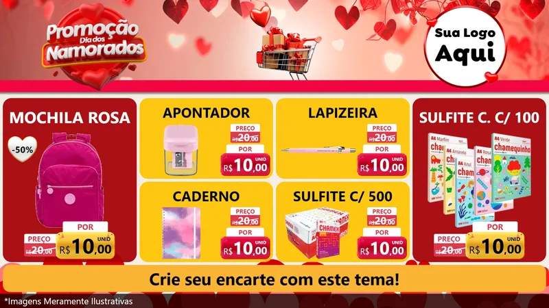 Modelo de TV para TV Horizontal com o tema Promoção Dia dos Namorados para Papelaria