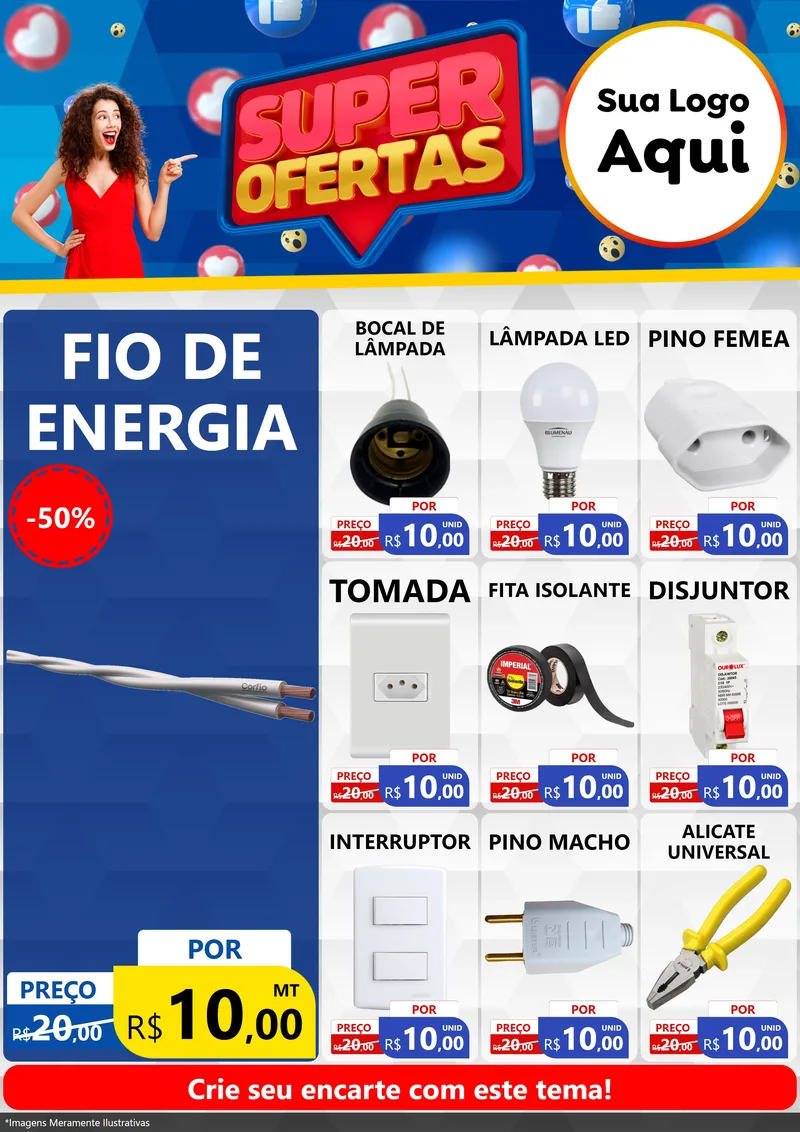Modelo de Encarte para Encarte A4 Vertical com o tema Super Ofertas para Materiais Elétricos