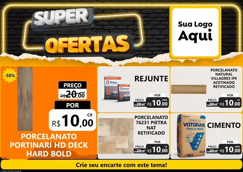 Modelo de Encarte para Encarte A4 Horizontal com o tema Super Ofertas para Pisos e revestimentos