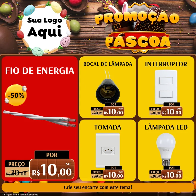 Modelo de Rede Social para Feed Facebook com o tema Promoção Páscoa para Materiais Elétricos