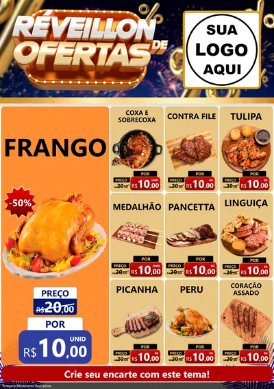 Modelo de Encarte para Encarte A4 Vertical com o tema Réveillon de Ofertas para Assados