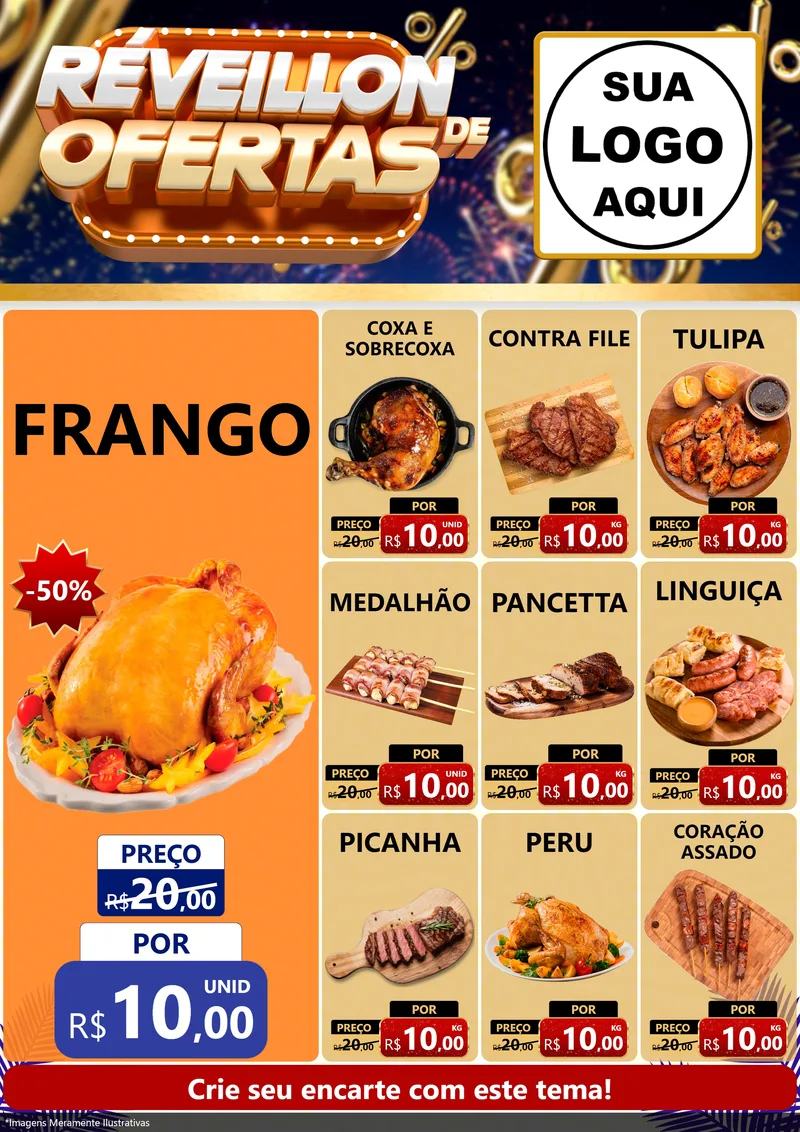 Modelo de Encarte para Encarte A4 Vertical com o tema Réveillon de Ofertas para Assados