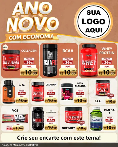 Modelo de Rede Social para Feed Instagram com o tema Ano Novo Com Economia para Suplementos alimentares