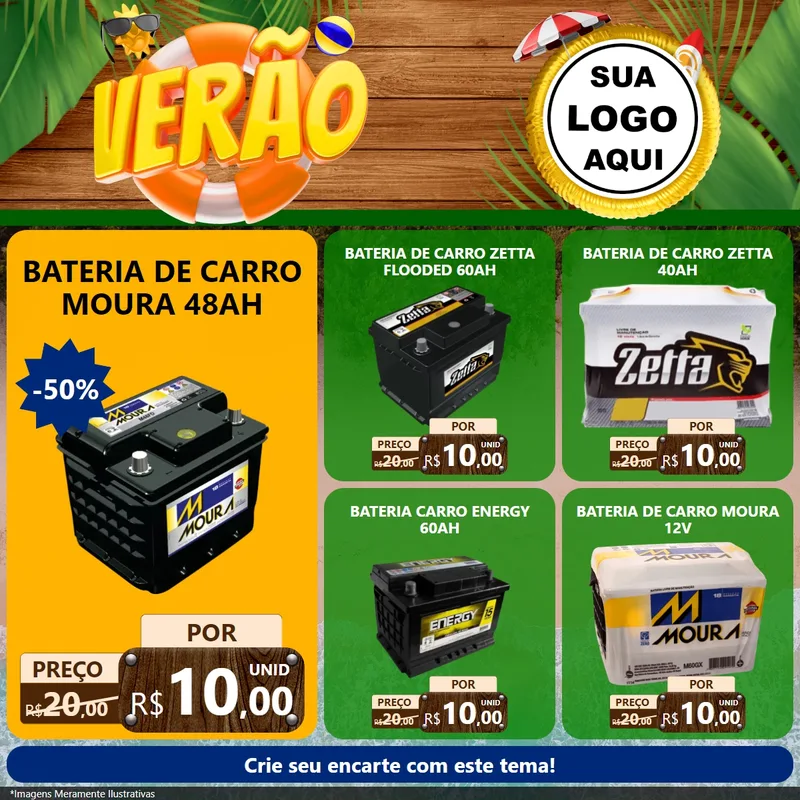 Modelo de Rede Social para Feed Facebook com o tema Verão para Baterias Elétricas