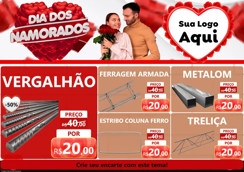 Modelo de Encarte para Encarte A4 Horizontal com o tema Dia dos Namorados para Ferragens