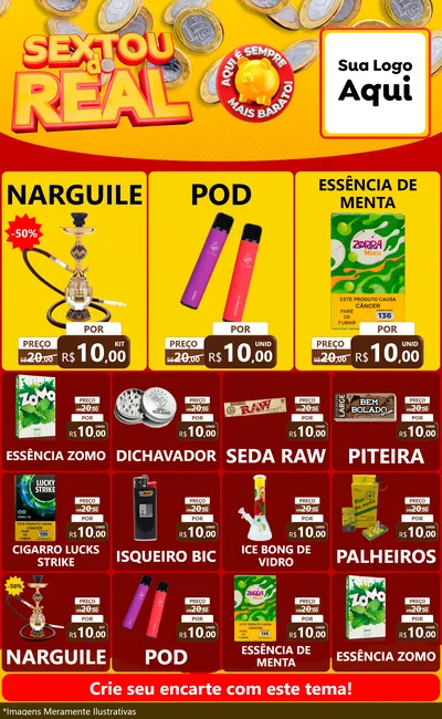 Modelo de Encarte para Encarte Grande com o tema Sextou do Real para Tabacaria