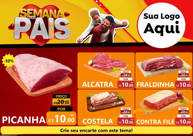 Modelo de Encarte para Encarte A4 Horizontal com o tema Semana Dos Pais para Açougue
