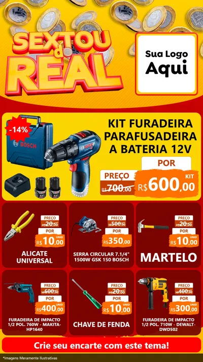 Modelo de Rede Social para Stories com o tema Sextou do Real para Maquinas e Ferramentas