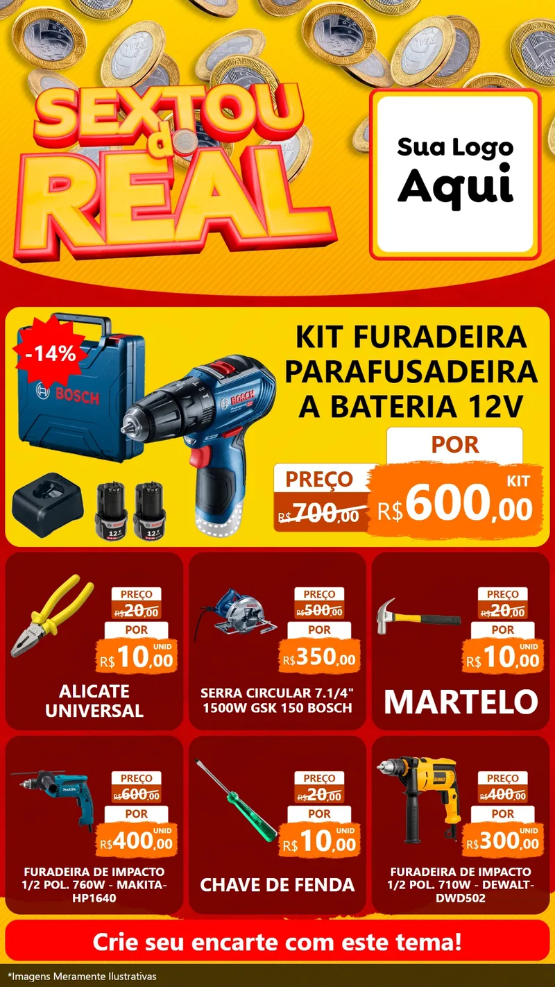 Modelo de Rede Social para Stories com o tema Sextou do Real para Maquinas e Ferramentas
