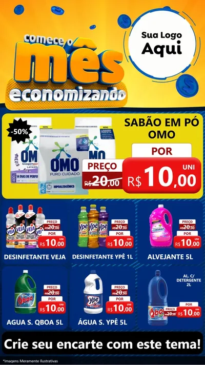 Modelo de Rede Social para Stories com o tema Comece O Mês Economizando para Produtos de Limpeza