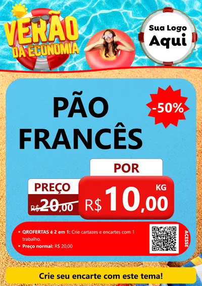 Modelo de Cartaz para Cartaz A4 Vertical com o tema Verão da Economia para Padaria