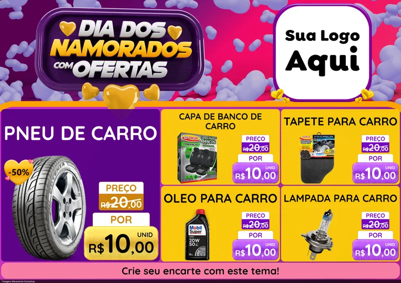 Modelo de Encarte para Encarte A4 Horizontal com o tema Dia Dos Namorados Com Ofertas para Auto peças
