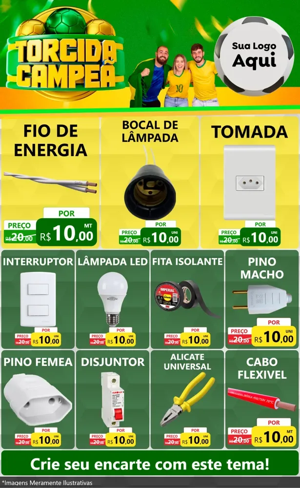 Modelo de Encarte para Encarte Grande com o tema Torcida Campeã - Copa para Materiais Elétricos