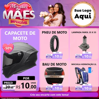 Modelo de Rede Social para Feed Facebook com o tema Mês das Mães Imperdível para Moto peças