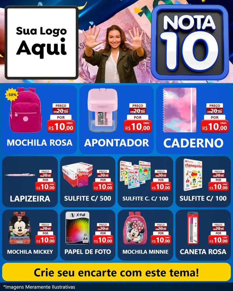 Modelo de Rede Social para Feed Instagram com o tema Nota 10 para Papelaria