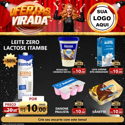 Modelo de Rede Social para Feed Facebook com o tema Ofertas da Virada para Frios e Laticínios