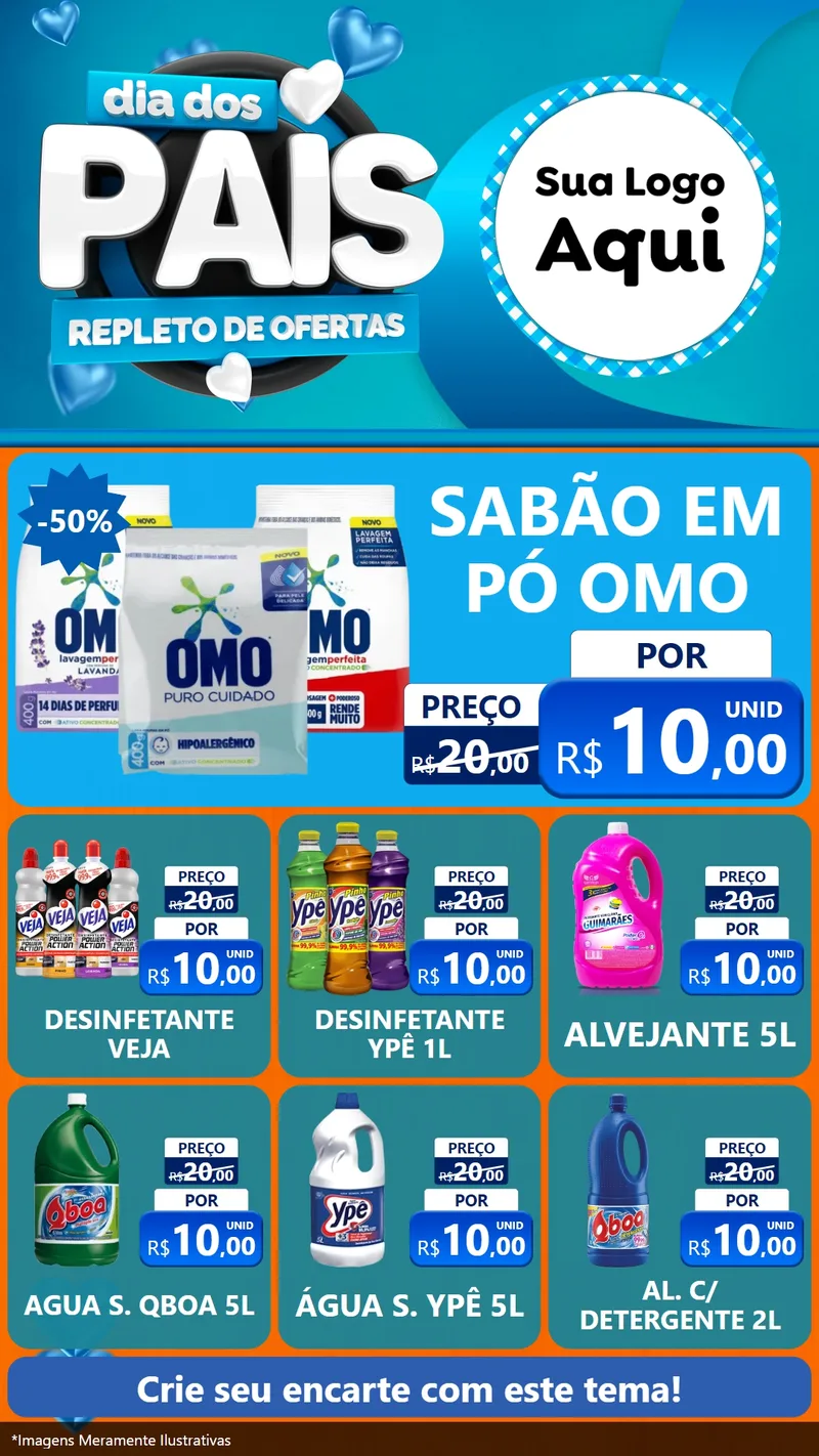 Modelo de Rede Social para Stories com o tema Dia Dos Pais Repleto de Ofertas para Produtos de Limpeza