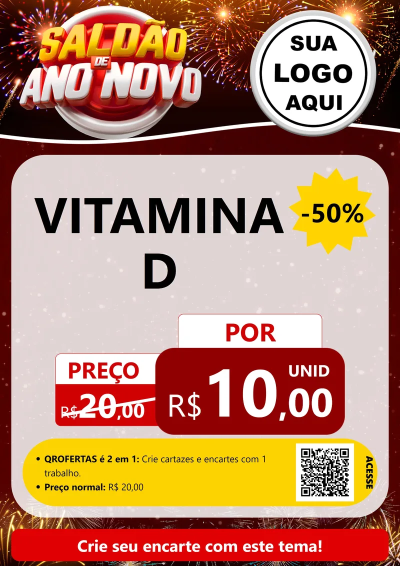 Modelo de Cartaz para Cartaz A4 Vertical com o tema Saldão de Ano Novo para Farmácia