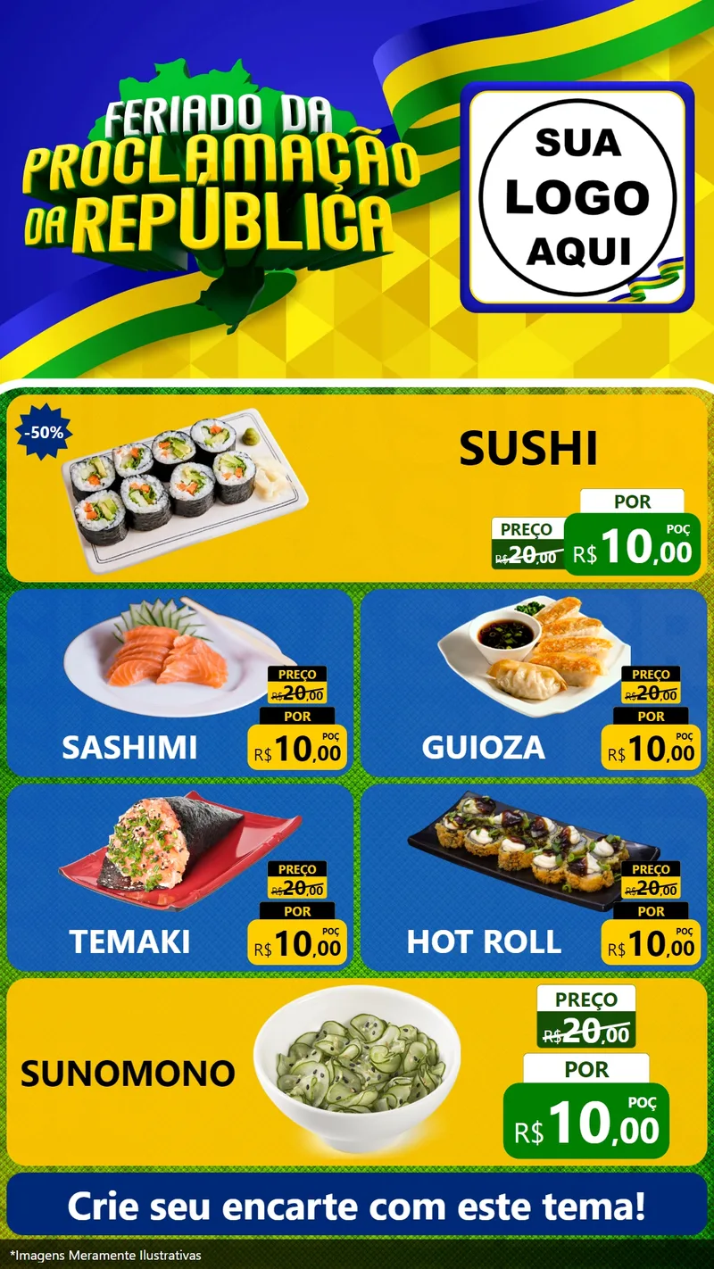 Modelo de TV para TV Vertical com o tema Feriado da Proclamação da República para Comida japonesa