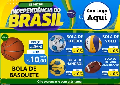 Modelo de Encarte para Encarte A4 Horizontal com o tema Especial Independência do Brasil para Artigos Esportivos