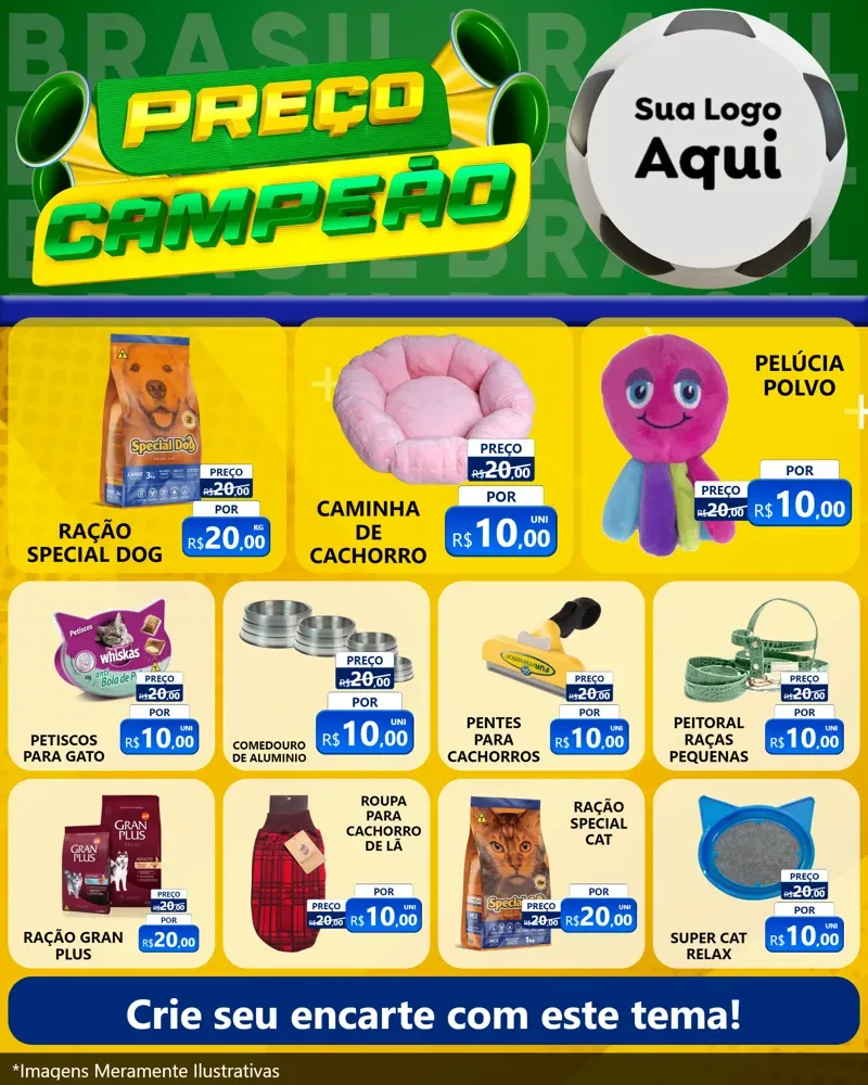 Modelo de Rede Social para Feed Instagram com o tema Preço Campeão - Copa para Pet Shop