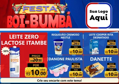 Modelo de Encarte para Encarte A4 Horizontal com o tema Festa Boi Bumbá para Frios e Laticínios