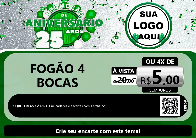 Modelo de Cartaz para Cartaz A4 Horizontal com o tema Promoção de Aniversário - 25 Anos para Móveis e Eletro