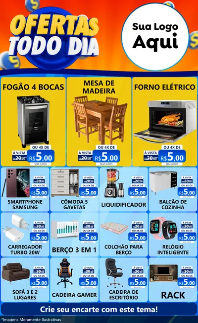 Modelo de Encarte para Encarte Grande com o tema Ofertas Todo Dia para Móveis e Eletro