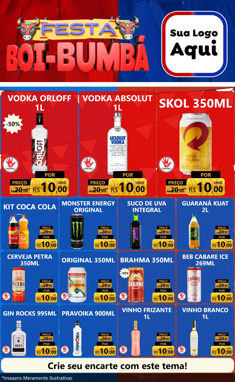 Modelo de Encarte para Encarte Grande com o tema Festa Boi Bumbá para Distribuidora de bebidas