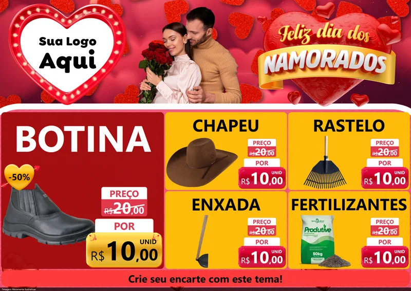 Modelo de Encarte para Encarte A4 Horizontal com o tema Feliz Dia Dos Namorados para Agropecuária